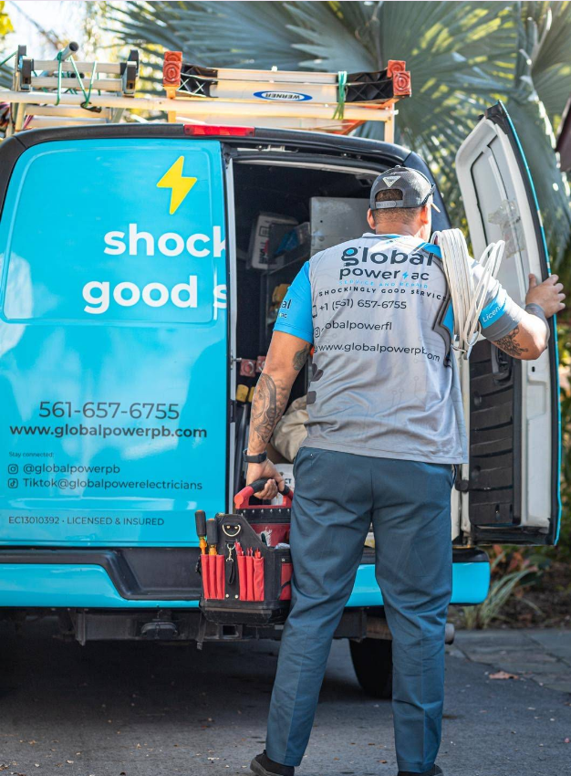 Global Power & AC Corp electricians at work in West Palm Beach